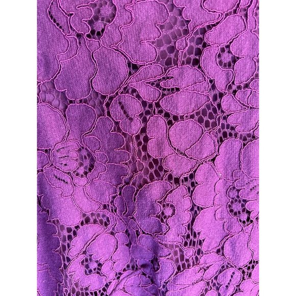 Ann Taylor Women's Purple Lace 3/4 Length Sleeve Dress Size 6 Petite Frayed Hem - Picture 3 of 10